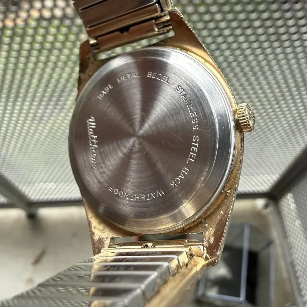 Vintage Waltham Gold Plated Date Wheel Mechanical Men’s Wrist Watch Stretch Band